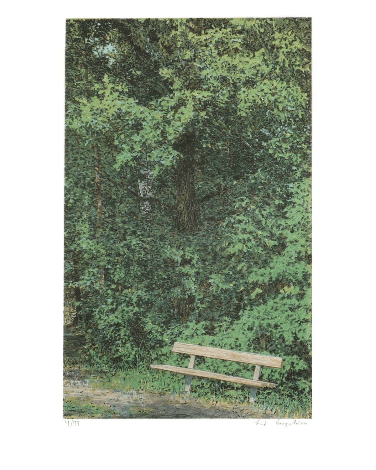 Parkbänken, litografi i ram