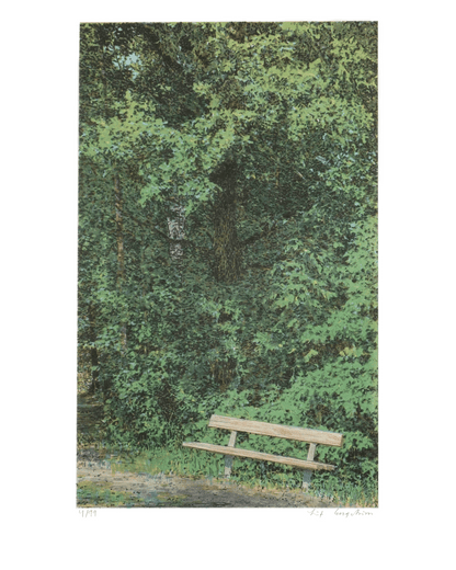 Parkbänken, litografi i ram